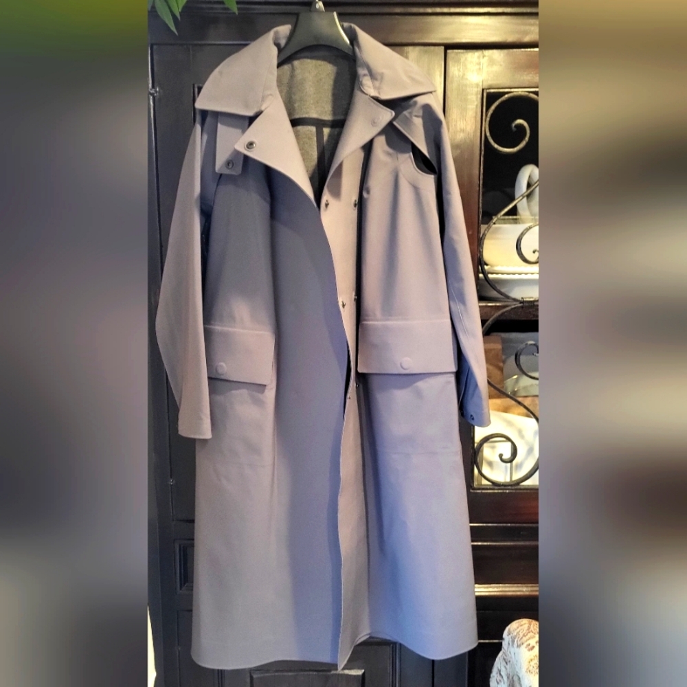 Gray Trench Coat with Belt and Wide Collar